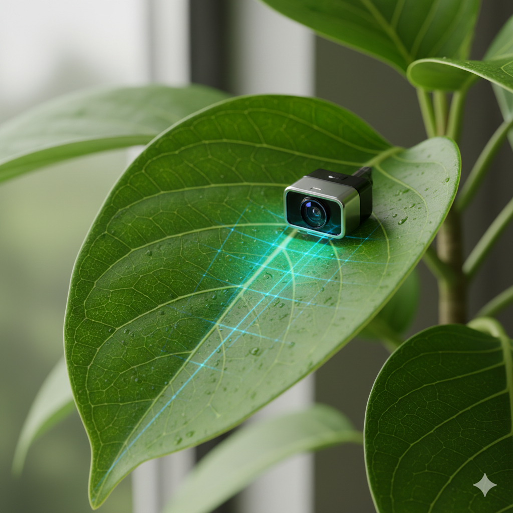 Oeil cybernétique sur une feuille